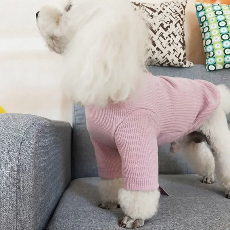High Collar Elastic Bottoming Shirt Pet Dog Striped Cotton Warm Sweater For Dogs Cats Pullover