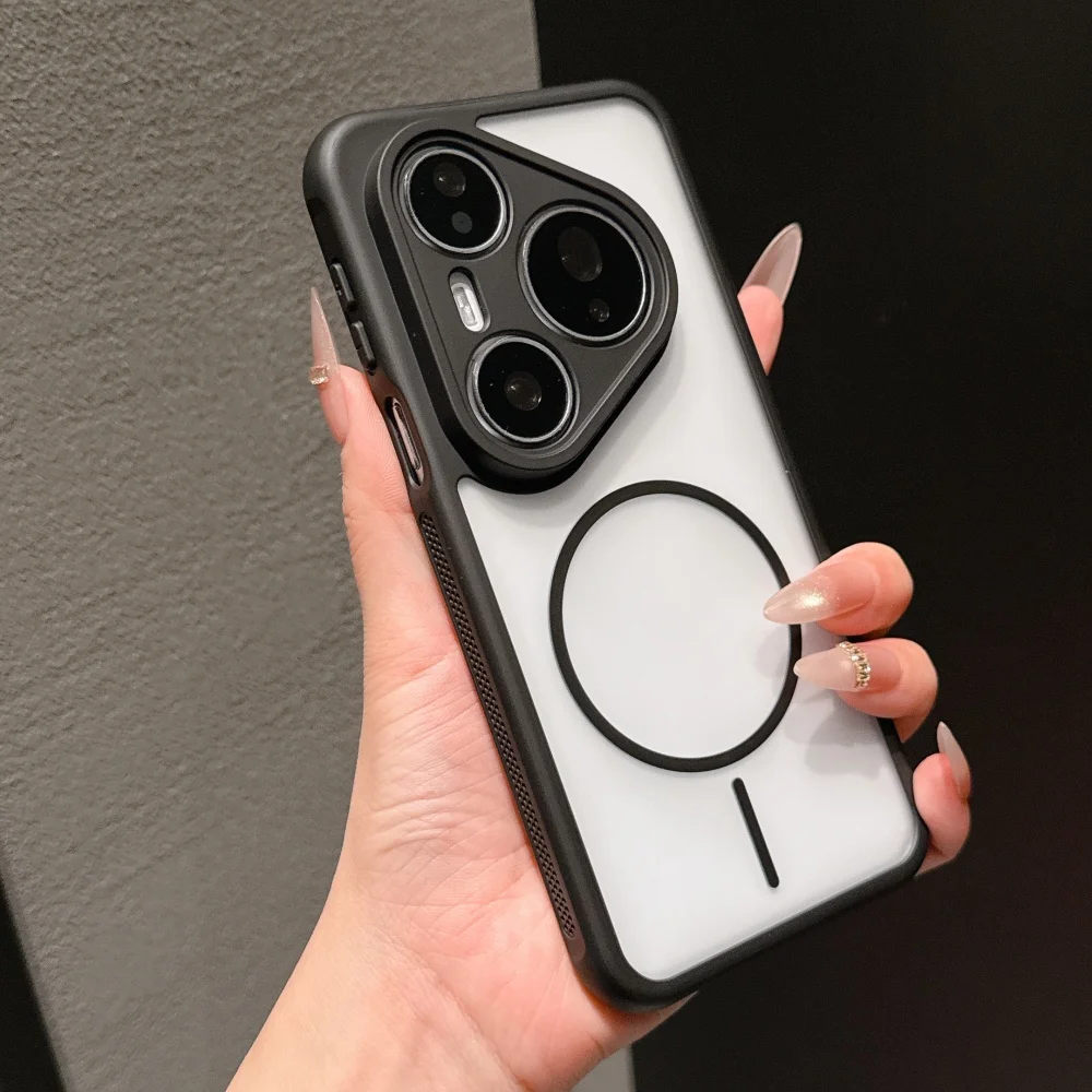 Shockproof Matte Hard Phone Case with Transparent Magnetic Back Cover