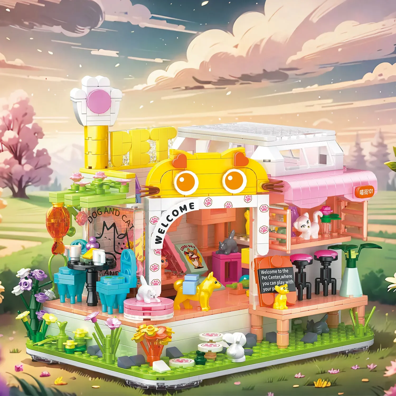 Pets Store Building Block Dog Cat Home City Street View Creative Shop Construction Bricks Assembly Educational Toys for Gifts