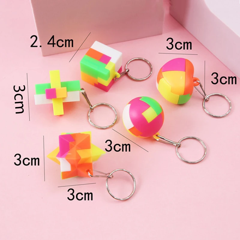 10 개/가방 기하학 퍼즐 장난감 교육 조립 키 체인 어린이 생일 파티 호의 게스트 선물 Goodie Bag Filler Reward