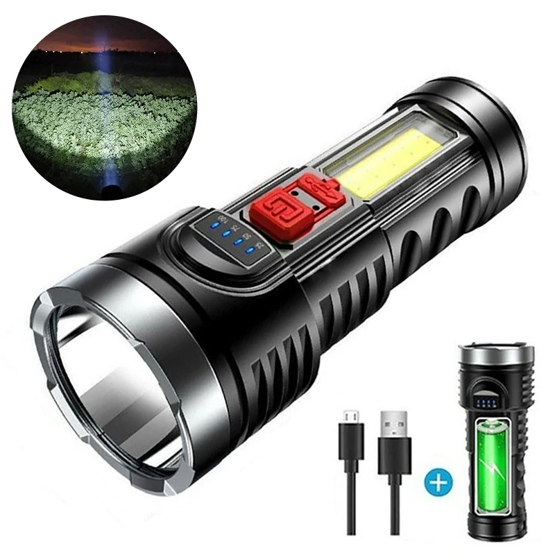 

USB Charging Super Bright LED Flashlight Torch Light Portable Lantern Outdoor Camping Adventure Lighting with Battery