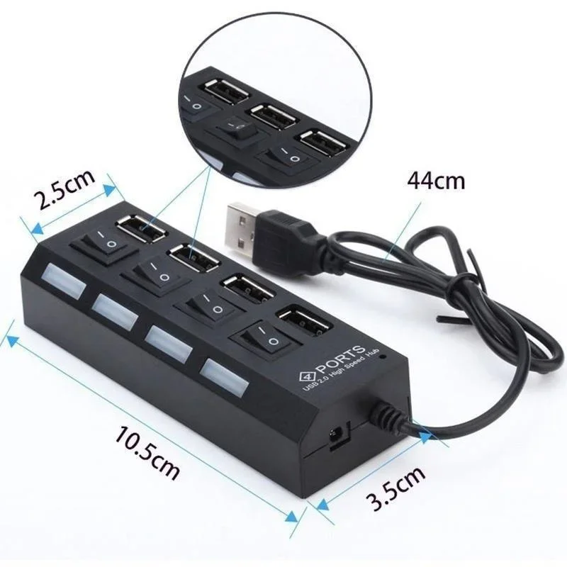 High-Speed 7/4 Port LED USB Hub with Multi-Port Power and ON/OFF Switch