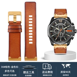 Quality Genuine Retro Leather Watchband for Men - Vintage Italian Leather Strap 22mm, 24mm, 26mm (B brown-golden)