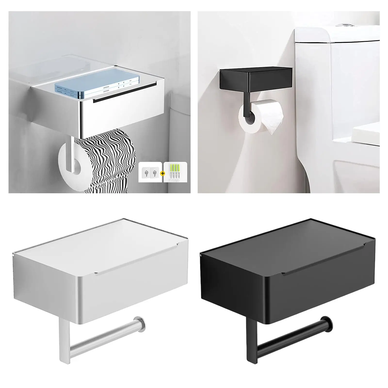 Stainless Steel Toilet Tissue Paper Holder Storage Rack Sturdy Wall Mount Toilet Storage Box for Bathroom Home Kitchen Bedroom