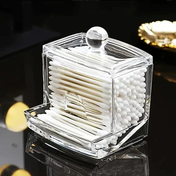 Transparent Cotton Swab Storage Box Makeup Organizer  Acrylic Storage Box Cotton Swab Cosmetic Box Bathroom Bedroom Storage