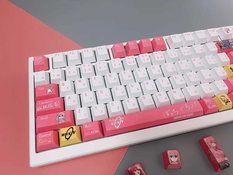 PBT Dye-Subbed Keycaps, Anime Keycaps, HUNCHI THE ROCK, 138 Chaves, Anime Rosa