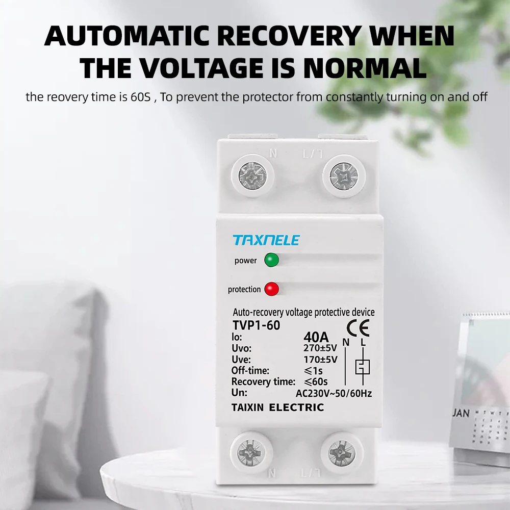 40a 63a 230V Din Rail Automatische Terugwinning Opnieuw Verbinden Over Voltage En Onder Spanning Beschermende Inrichting Bescherming Relais