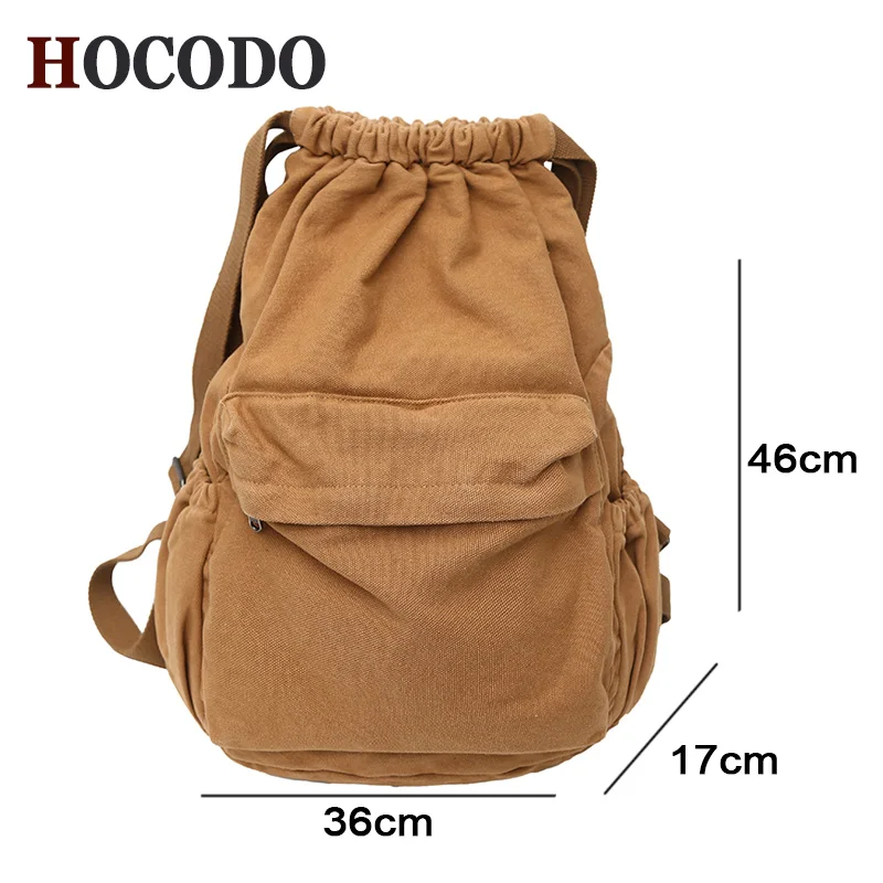 HOCODO Canvas Drawstring College Backpack Fashion Anti-Theft Backpack Solid Color Student Backpack Unisex Vintage Backpack Women 