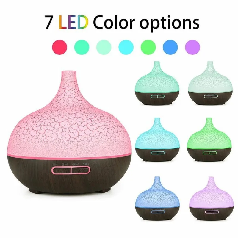 High Quality 400ml Aromatherapy Essential Oil Diffuser Wood Grain Remote Control Ultrasonic Air Humidifier with 7 Colors Light 2