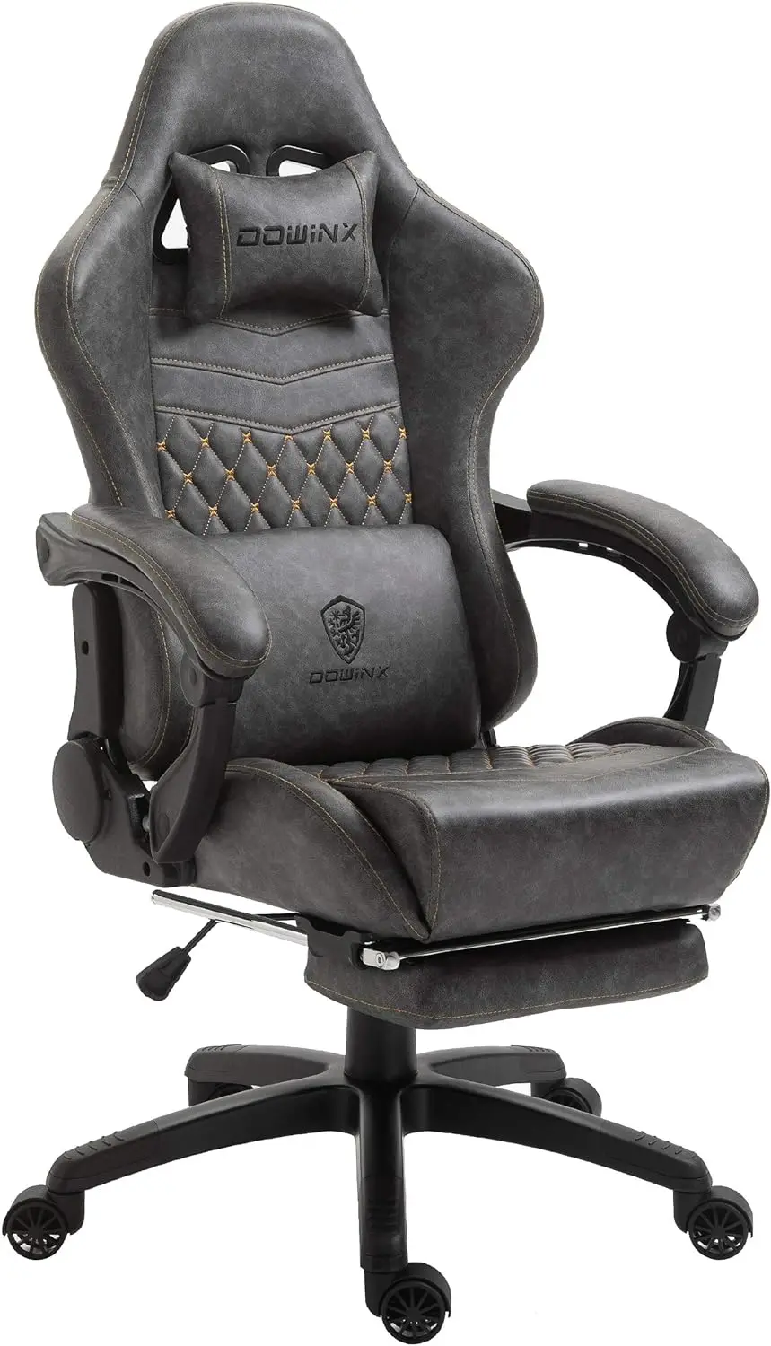 

Dowinx Gaming Office, PC with Massage Lumbar Support, Vintage Style PU Leather High Back Adjustable Swivel Task Chair