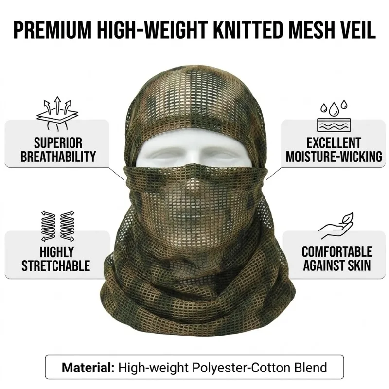 Breathable Camouflage Lightweight Outdoor Mesh Scarf and Veil