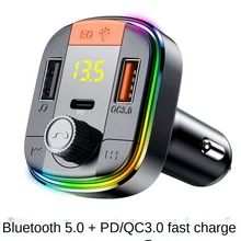 

FM Transmitter Bluetooth 5.0 Adapter Colorful Car Mp3 Player Handsfree Calling 2 USB Port with PD QC 3.0 Fast Charge Car Kit