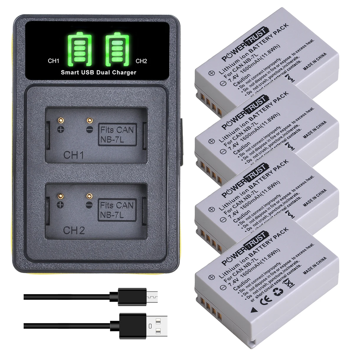 Batteria Per Fotocamera 1600Mah Nb-7L Nb7L E Caricabatterie Usb Lcd Per Porta Canon Powershot Sx30 Is, G12, Sx30Is, G11, G10, Cb-2Lz Tipo C