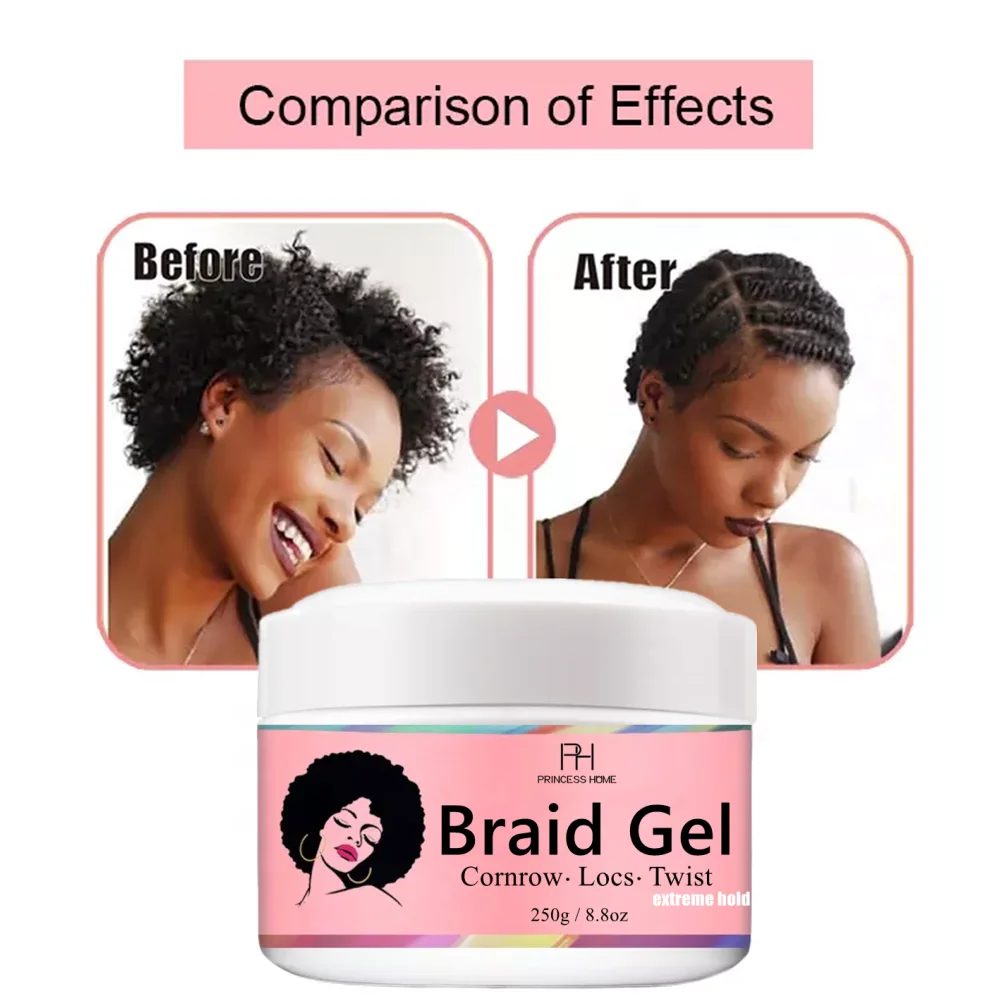 African Hair Styling Products Edge Control Wax Braid Gel 250g Big Size Extra Hold Loc Twist Conditioning Shining Braid Gel