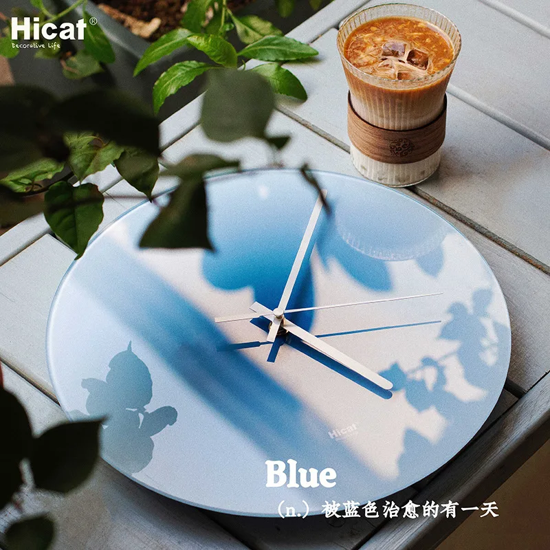 

Nordic Sunset Wall Clock Internet Celebrity Ins Light Luxury Living Room Punch-Free Creative Decoration Mute Simple Glass Clock