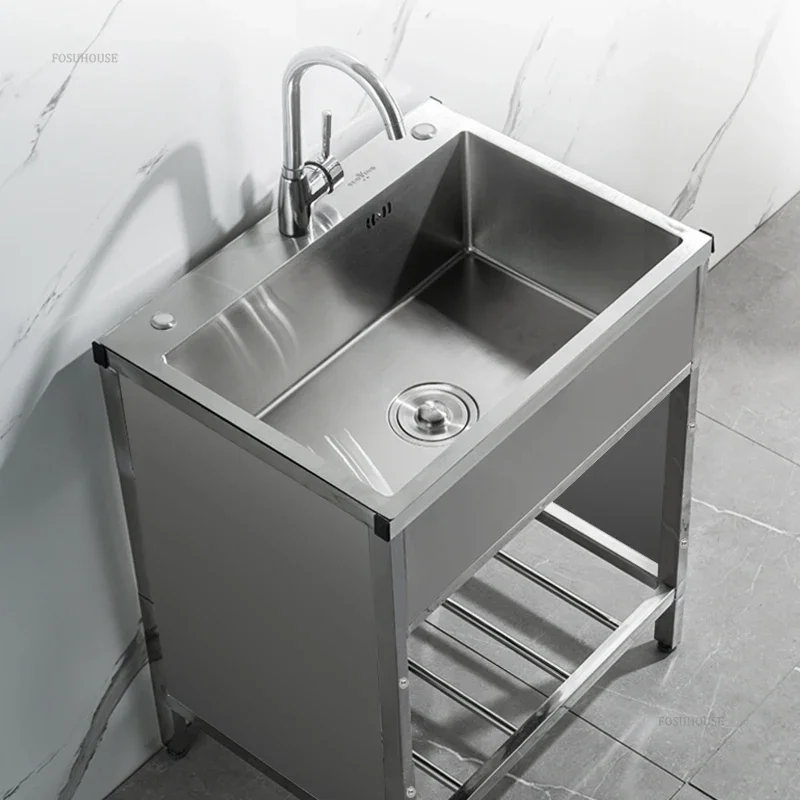 Stainless Steel Kitchen Sinks Kitchen Sink Household with Fence Bracket Handmade Vegetable Single Washing Sinks Dishwashing Sink