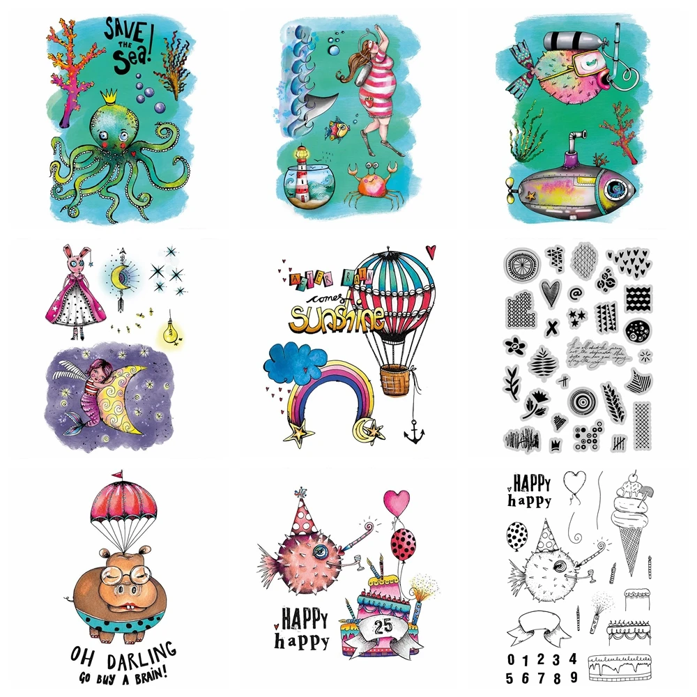 Clear Stamps Clear Rubber Stamps Octopussy So-Fish-Ticated Fish Silicone Transparent Stamps For Card Making Photo Album Decoration DIY Scrapbook