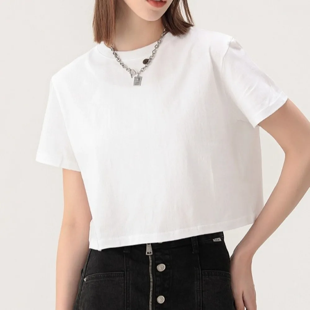 Description Picture 5 of itemIns Fashion U Neck Ultra Short T-Shirt Solid Color Korean Style Korean Short Tops Basic T-shirt Loose Black White Crop Top Dance
