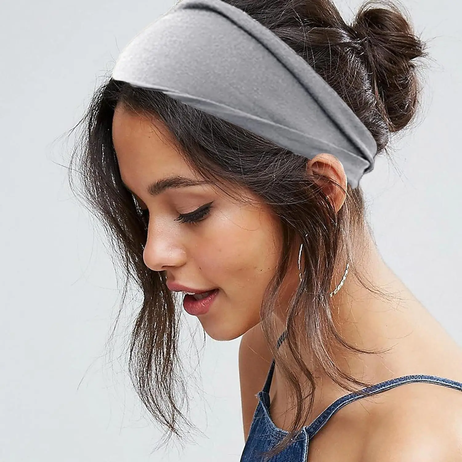 Fascia per capelli elastica donna nodo elegante gialla righe bianca