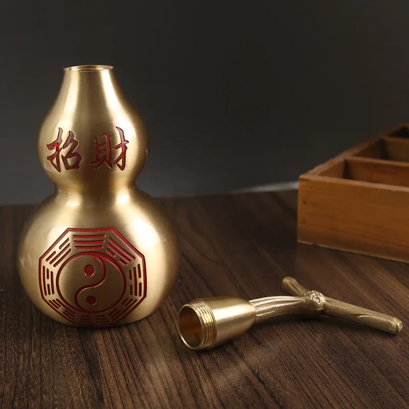 

Brass gourd handicrafts, study, red oil gossip up and down opening, hollow recruiting rice, pure copper ornament wholesale