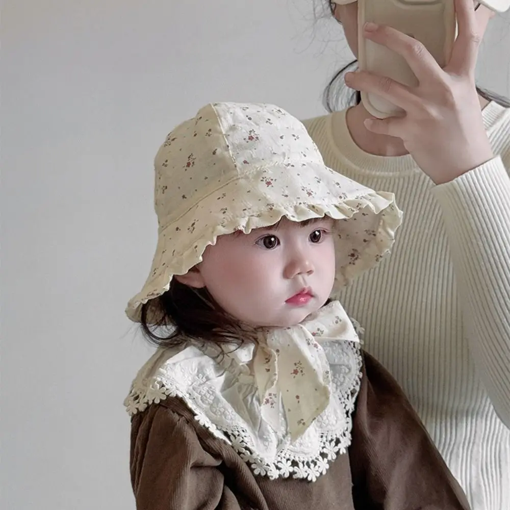 Cute Korean Style Baby Hat Comfortable Breathable Summer Kid Sun Cap Windproof Rope Anti-UV Baby Bucket Hat Outdoor