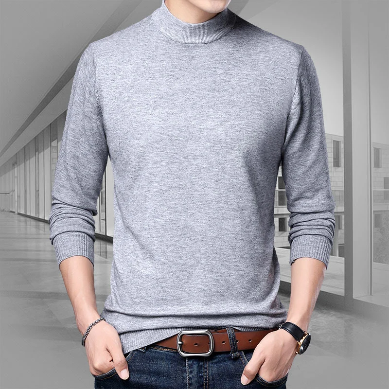 

BROWON 2024 Autumn Mens Sweaters Half High Collar Fit Solid Color Korean Warm Base Shirt Midlife Popular Business Men Clothing