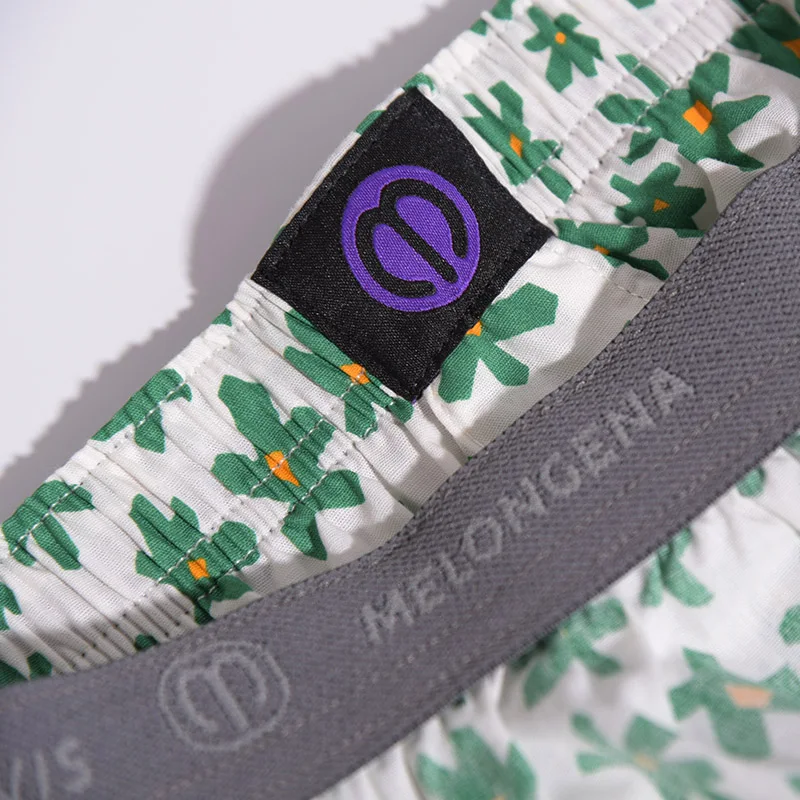 Pure Cotton Panties Green flowers For Men And Women Pattern Comfortable Breathable Shorts For Home Leisure