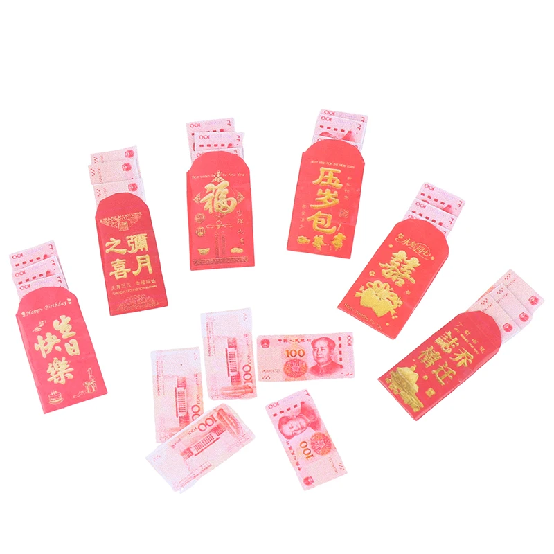 

Миниатюрный китайский красный конверт для кукольного домика, счастливая фотография, домашний декор для двери, подарок, новогодние игрушки