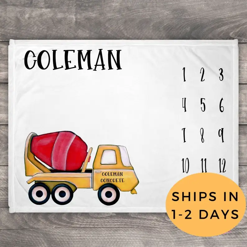 

Milestone Blanket Boy Construction Monthly Blanket Personalized Baby Blanket Concrete Blanket Baby Photography Blanket Photo Pro