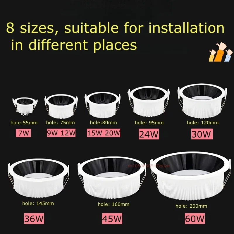 Anti Glare Recessed LED Bulb + Driver AC110-230V Dimmable Downlights COB 7W9W12W15W20W24W36W45W60W Ceiling Lamp Spot Light Parlor
