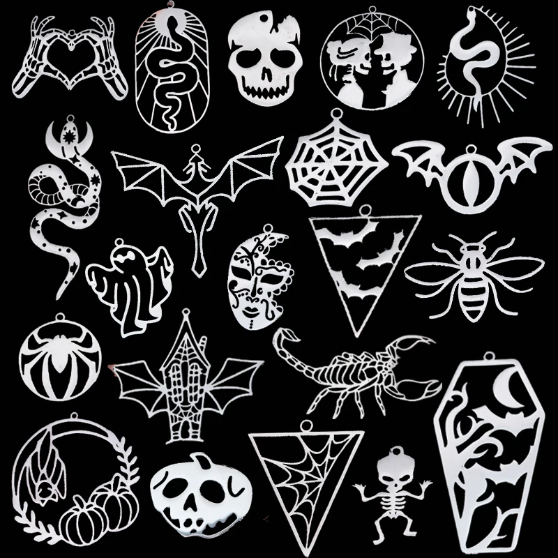 

3pcs Halloween Skull Spider Pumpkin Stainless Steel Pendant Charms For Jewelry Making DIY Tassels Earrings Necklace Accessories