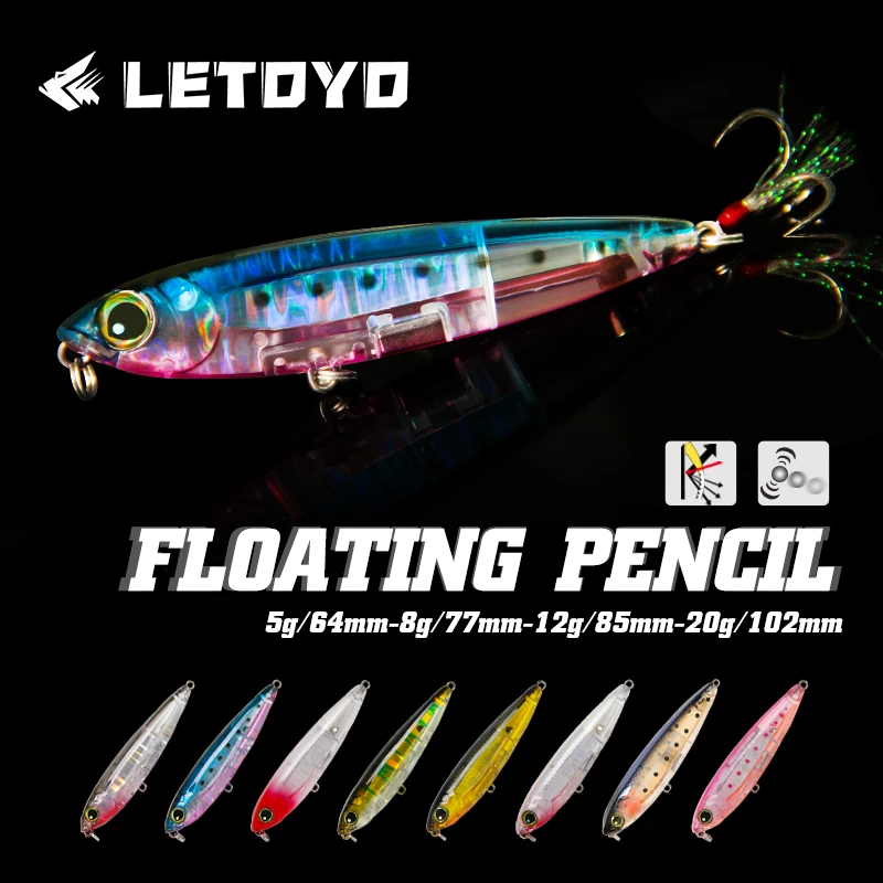 LETOYO 20g 12g-5g Laser Schwimmender Bleistift Topwater Walk The Dog Wobbler Köder Für Barsch Angelköder Künstliche Harte Köder