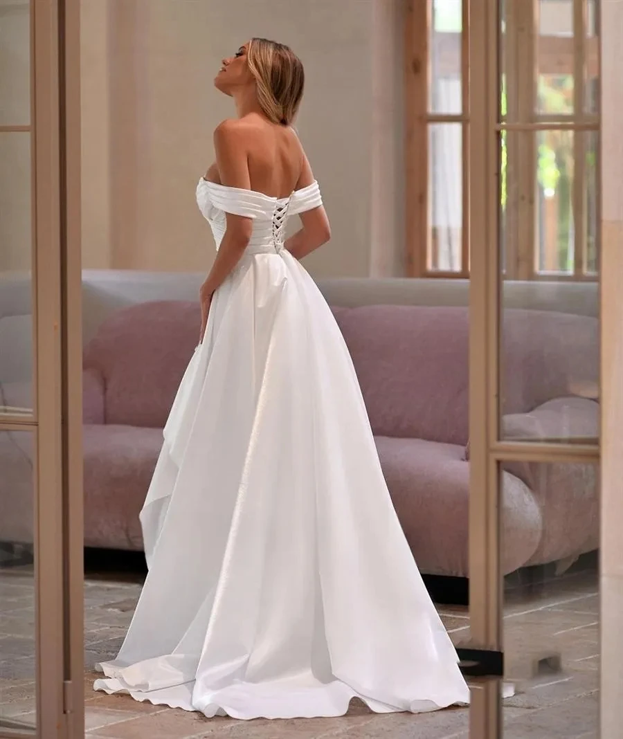 simple formal wedding dresses Aline Long Sleeves Satin Simple Formal Vintage Elegant Wedding Dresses –  bridalsew main image 0