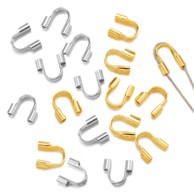 

30Pcs Stainless Steel Gold Wire Protectors Wire Guard Guardian Protectors loops U Shape Clasps Connector For Jewelry Making DIY