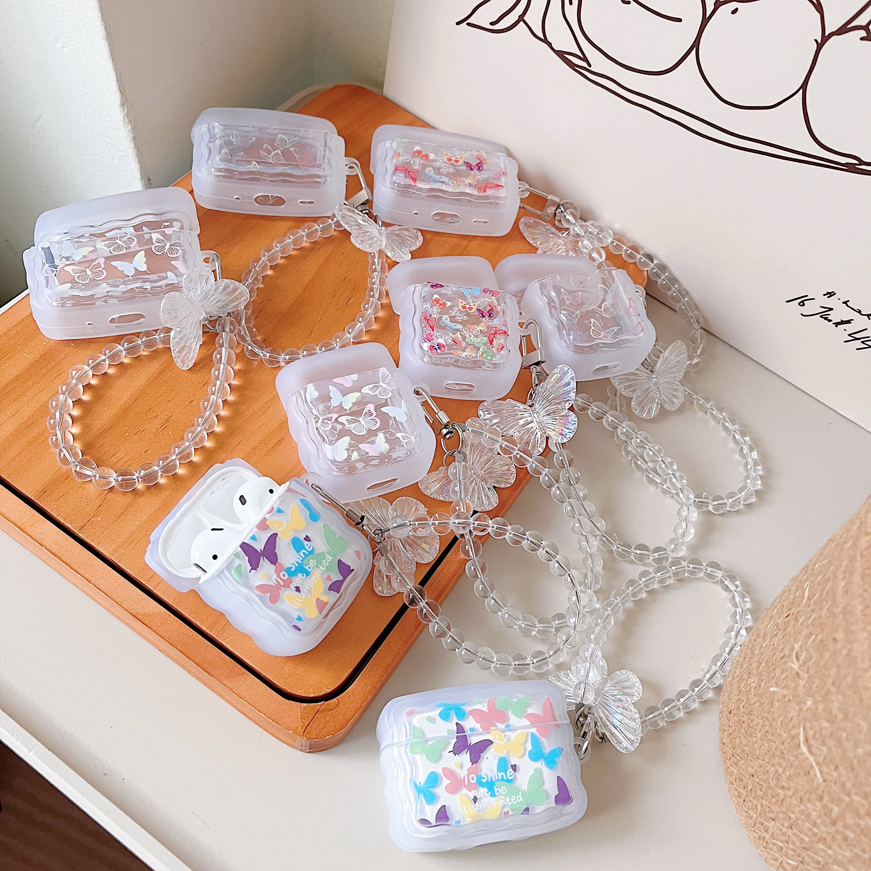 Braccialetto A Farfalla Colorato Catena A Mano Custodia Morbida In Gel Antiurto Per Auricolari Per Airpods 1 2 Pro 3 (2021) Auricolari Pro2