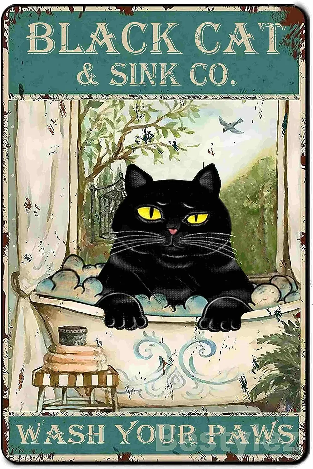 cat sign Black Cat Wash Your Paws Vintage Tin Sign For Bathroom Wall Decor 8 x 12 Inch (917) wall decor metal sign 8 x 12 inch cold beer here black background wall decor hanging sign