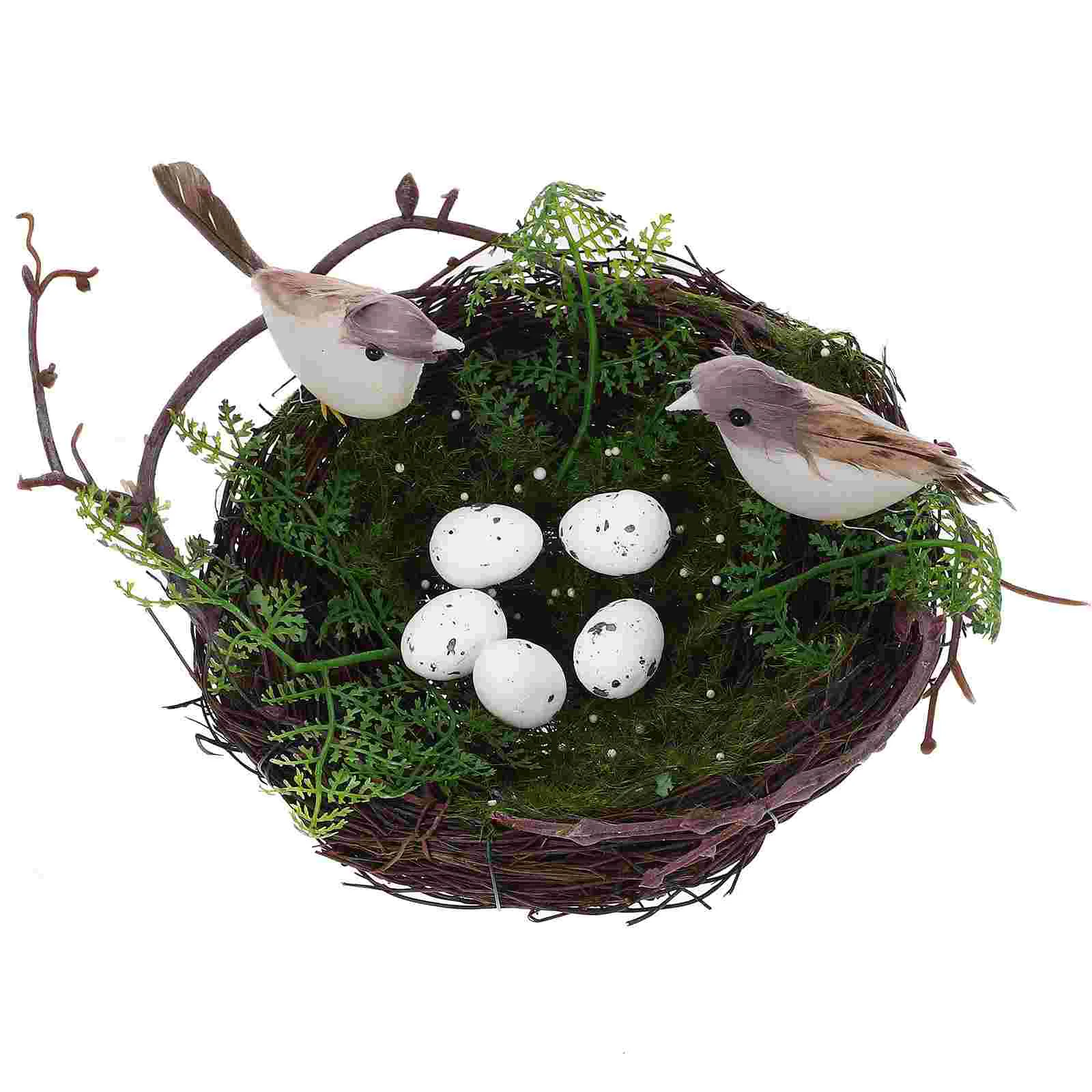

Realistic Feathered Bird Nest Artificial Craft Birds Egg Ornaments Easter Festival Party Garden Decoration