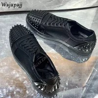 Stylish Rivet Round Toe Men's Lace Up Shoes Spring Autumn Comfortable Flat Heel Breathable Male Black Casual Single Shoes 2