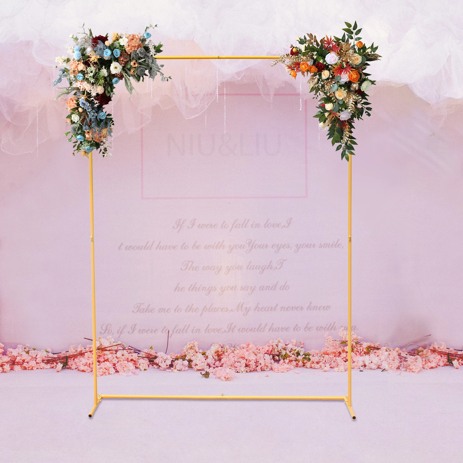 

Wedding Arch Garden Party Backdrop Decor Frame Flower Balloon Gold Rectangular Rack Metal Wedding Stand 2x1.5m