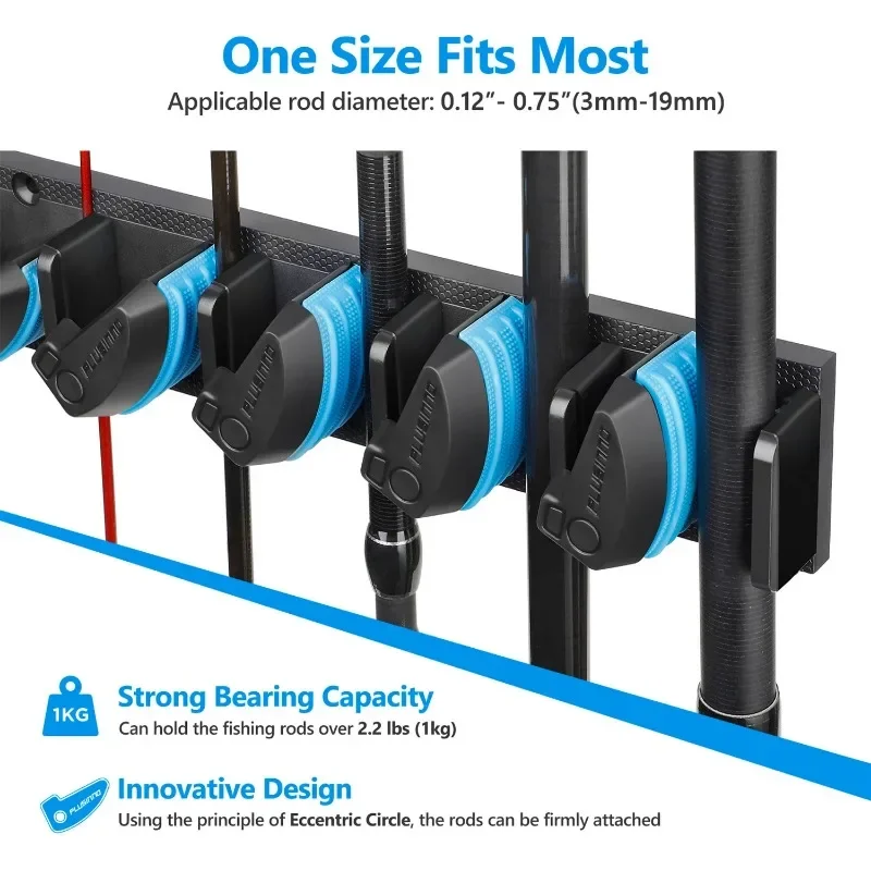 Vertical Wall Mounted Fishing Rod Holder Pole Rack Holds Up to 9 Rods or Combos fishing rod holder fishing rod bracket fishing rod support fishing rod rest