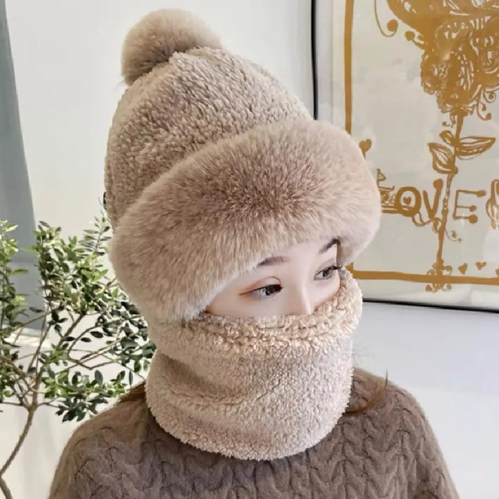 Winter Hats for Women 2024 New Autumn and Winter Collar Scarf Mask One Thick Warm Ear Protection Windproof Hooded Solid Color 2