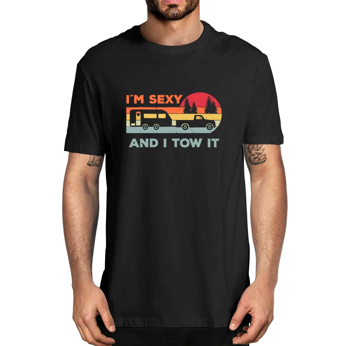

Забавная Мужская и женская футболка из 100% хлопка с надписью «I'm Sexy And I Tow It RV», забавная футболка для любителей кемпинга, новинка, унисекс, жен...