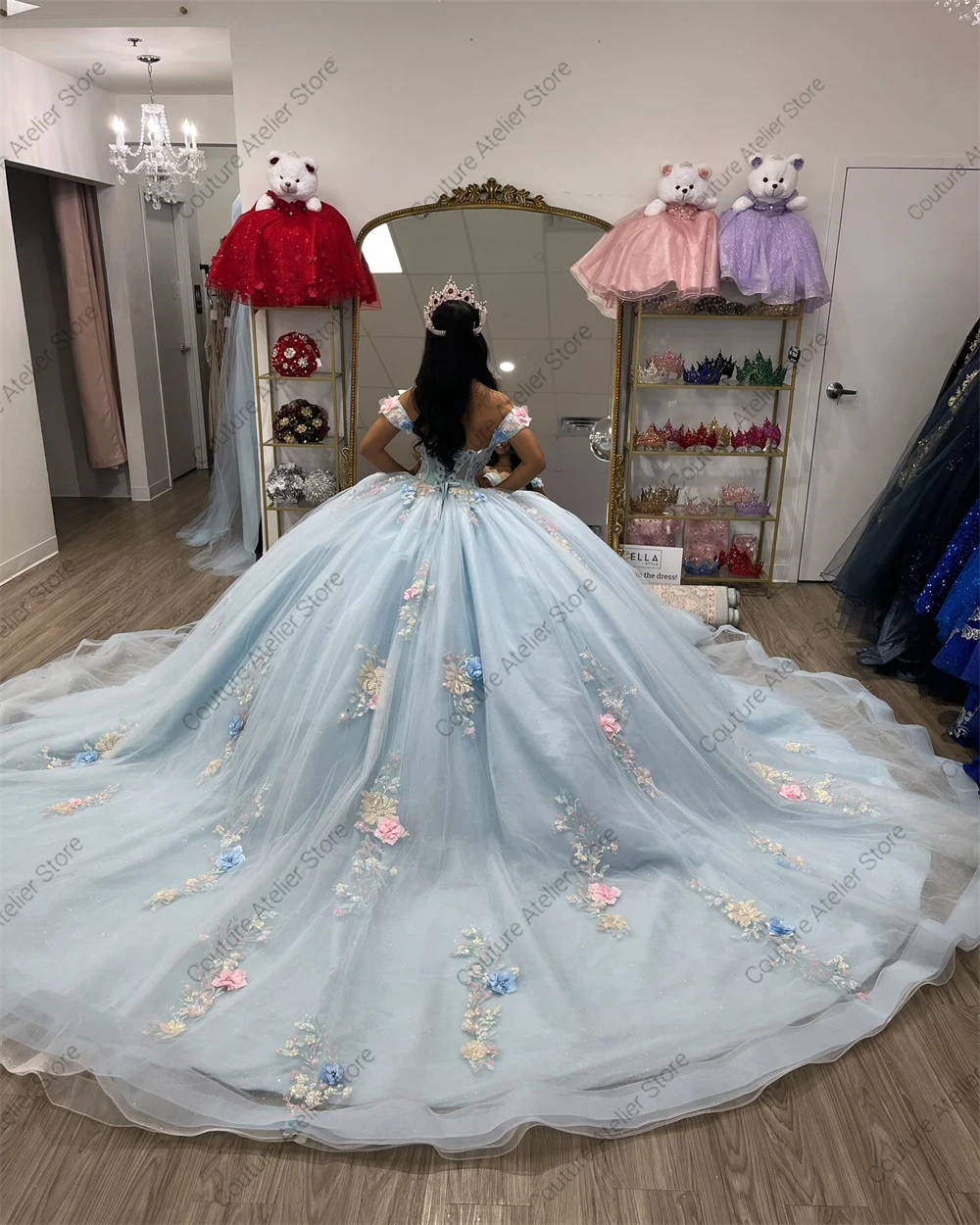 Delicate Baby Blue Quinceanera Dresses Beaded Lace Appliques Birthday Ball Gown With Bow vestidos de 15 a&ntilde;os Customized