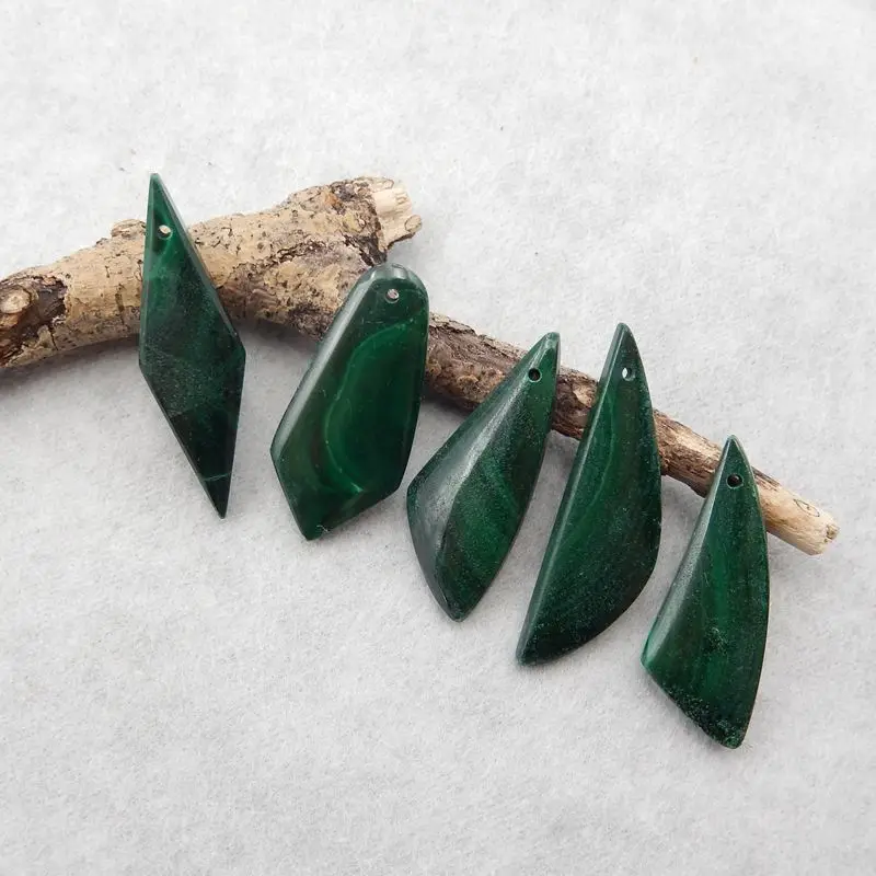 New Design 5Pcs Semiprecious Natural Stone Malachite Gemstone Pendant Beads Necklace Accessories,35x11x4mm,16g