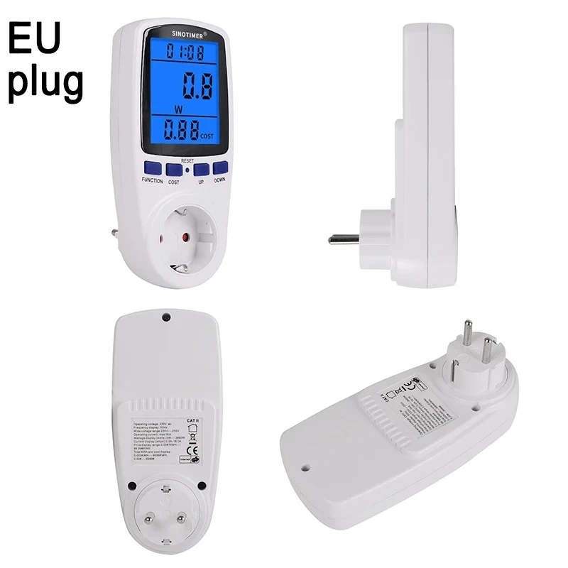Sinotimer DDS108 EU Plug Power Energy Meter Electricity Usage Monitor Digital LCD