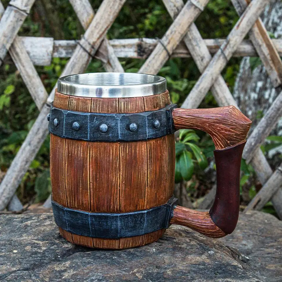 Simulación De Barril De Madera, Jarra De Cerveza, Taza Para Beber, Resina De  Acero Inoxidable Taza, image size:960x960