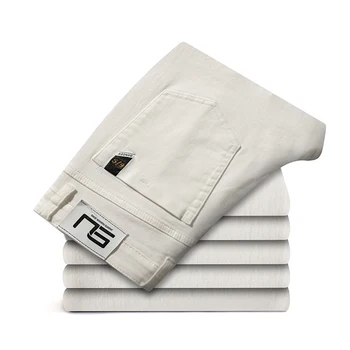 2025 Men White Jeans Fashion Casual Classic Style Regular Straight Fit Soft Trousers Male Advanced Stretch Pants 1