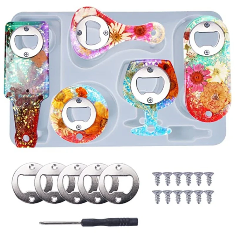 

DIY Resin Molds Beer Opener Bottle Opener Tools Set Silicone Mold Making Jewelry Casting Wine Corkscrew Screwdriver Wrench Kit
