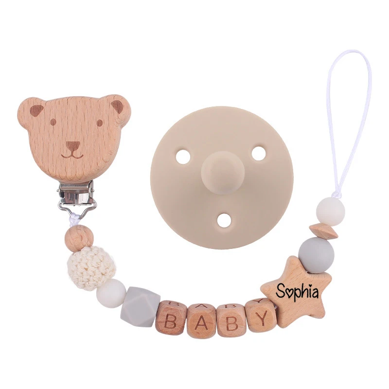 Personalized Baby Pacifier Clip Name Infant Dummy Clip Baby Souvenir Newborn Gift Wood Supplies New Mother Gift