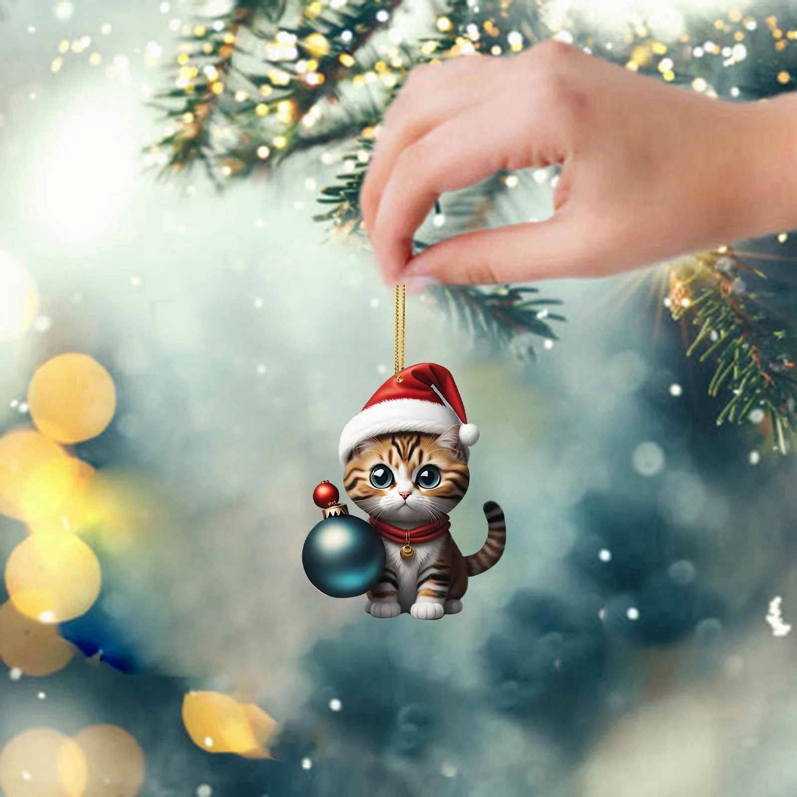 2D Acrylic Cartoon Funny Christmas Cat Christmas Tree Pendant